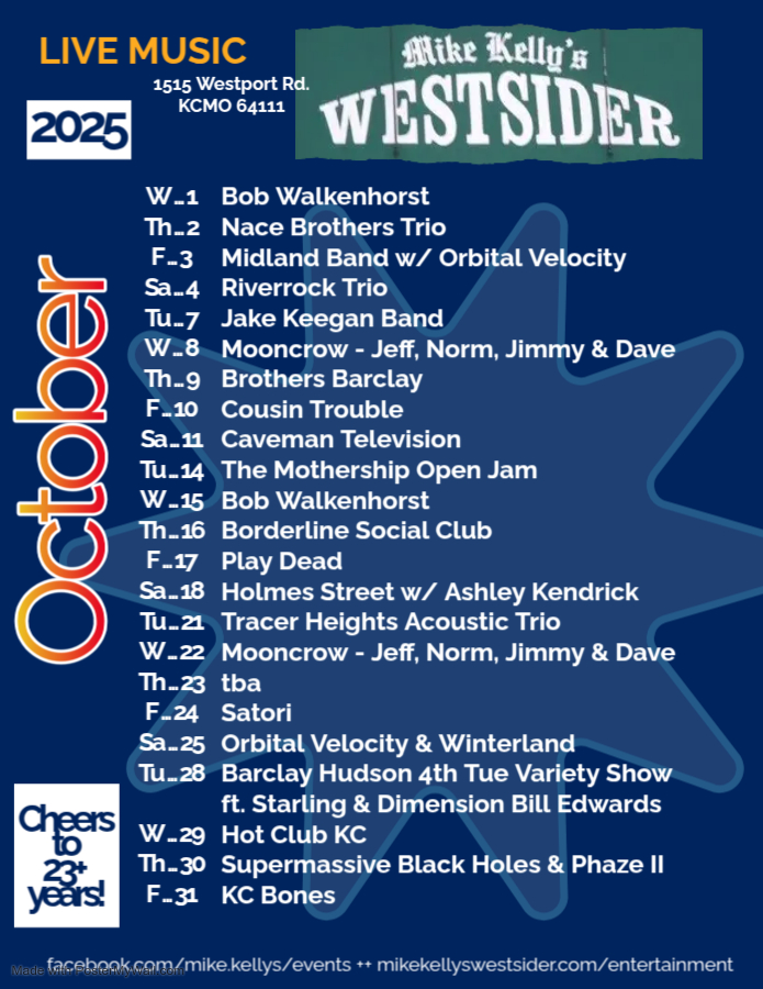 Mike Kelly's Westsider October 2025 music calendar